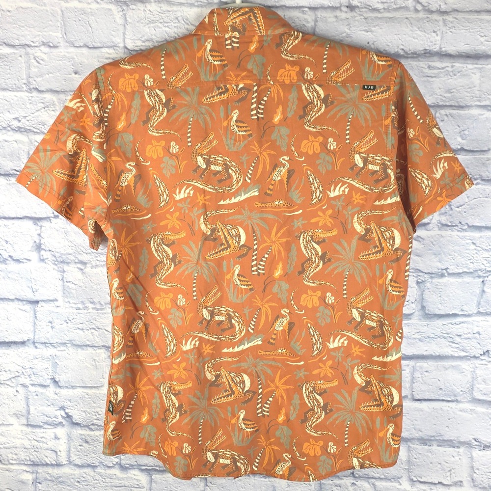 Howler Bros Men Button Down Shirt Orange Crocodile Tropical Hawaiian Sz Medium - Picture 3 of 8